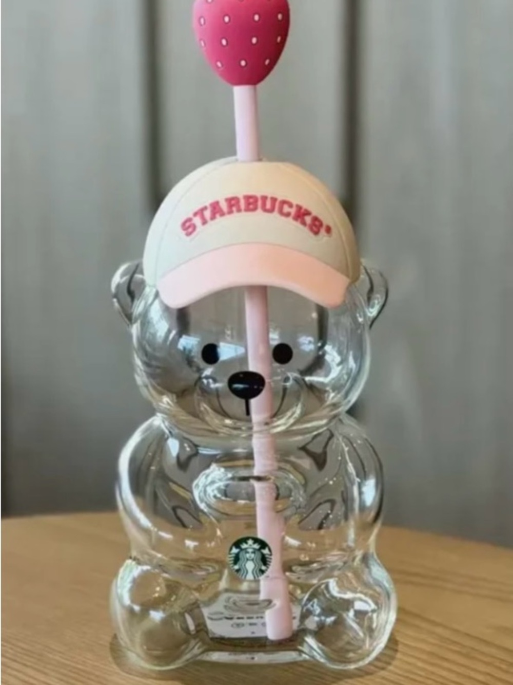 New in Box Starbucks Clear
Bear Tumbler with Pink
Strawberry Lid and Cream Cap